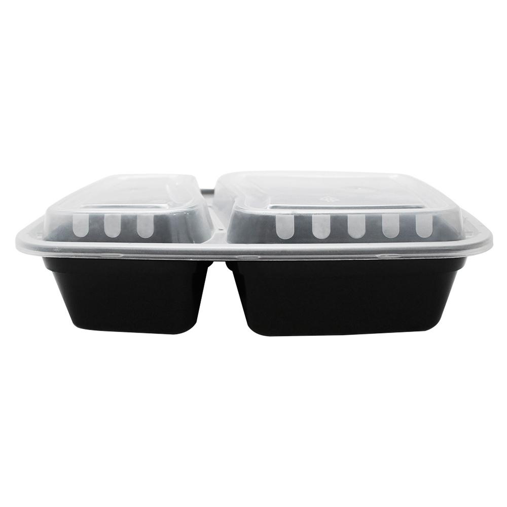 Choice 30 oz. White 8 3/4 x 6 x 2 3/4 2-Compartment Rectangular  Microwavable Heavy Weight Container with Lid - 150/Case