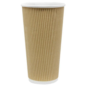 Disposable Coffee Cups - 12oz Ripple Paper Hot Cups - Kraft (90mm) - 500 ct