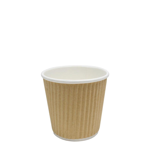 Disposable Coffee Cups - 8oz Ripple Paper Hot Cups - Kraft (80mm) - 500 ct, Coffee Shop Supplies, Carry Out Containers