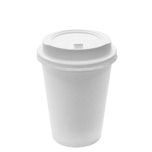 12 Ounce Disposable Paper Coffee Hot Cups with Black Lids - 50