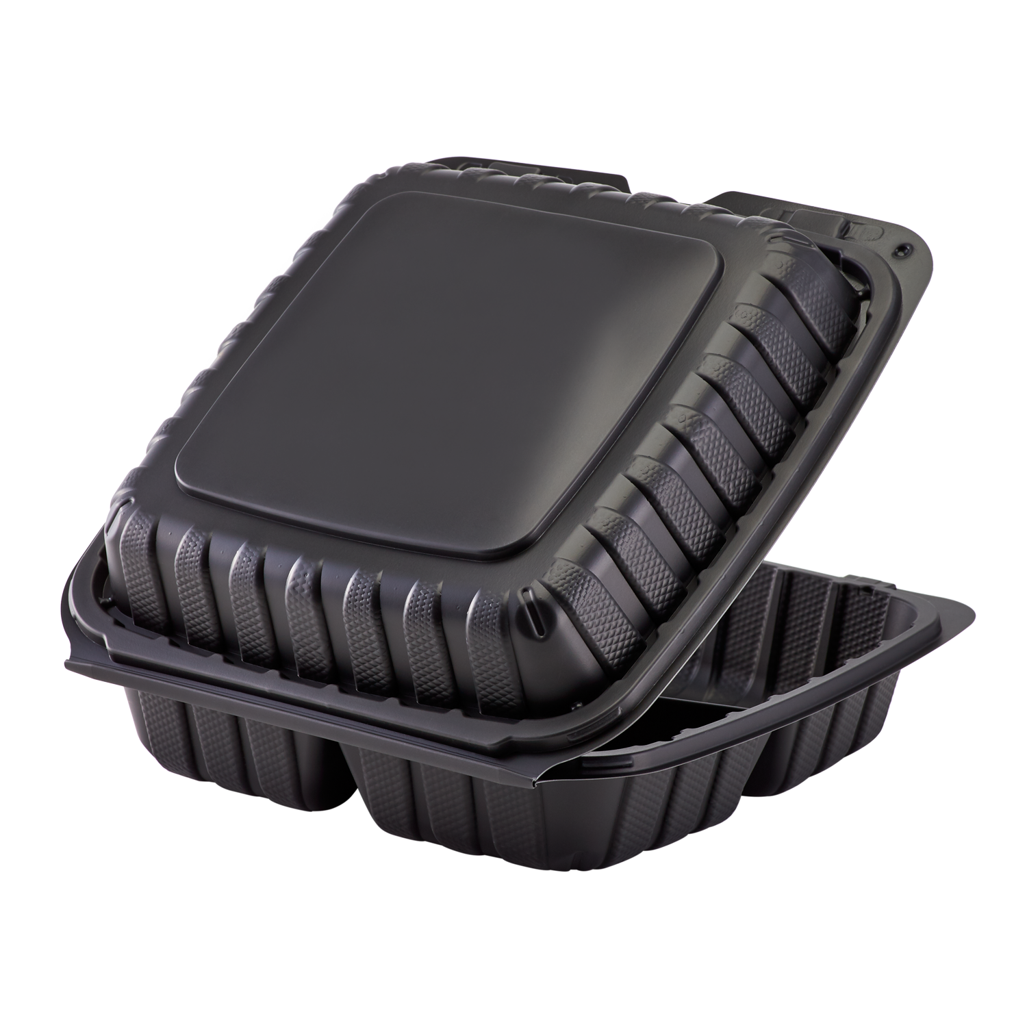 Black Plastic Square 9in 3-Compartment Take Out Container 1ct