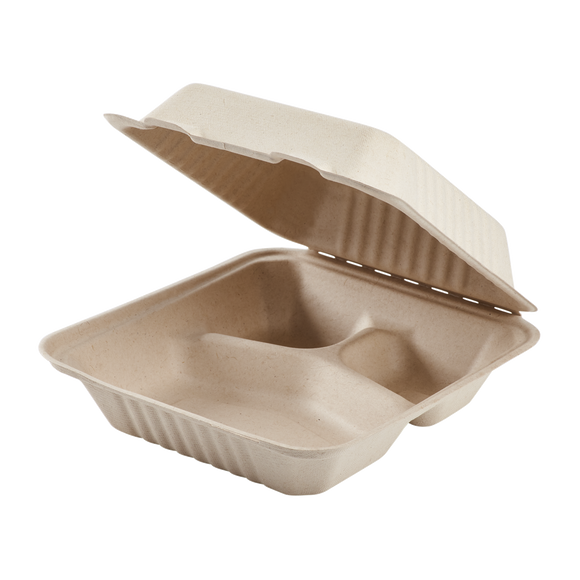 3 Compartment Meal Tray with Lid, Eco Friendly, Biodegradable