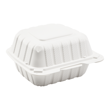 Large White Takeout Boxes - 8x8 Mineral Filled Hinged Containers